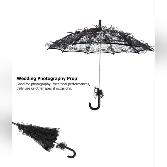 Goth Emo Black Lace Wedding Costume Cosplay Theater Prop Umbrella Parasol - Picture 2 of 3